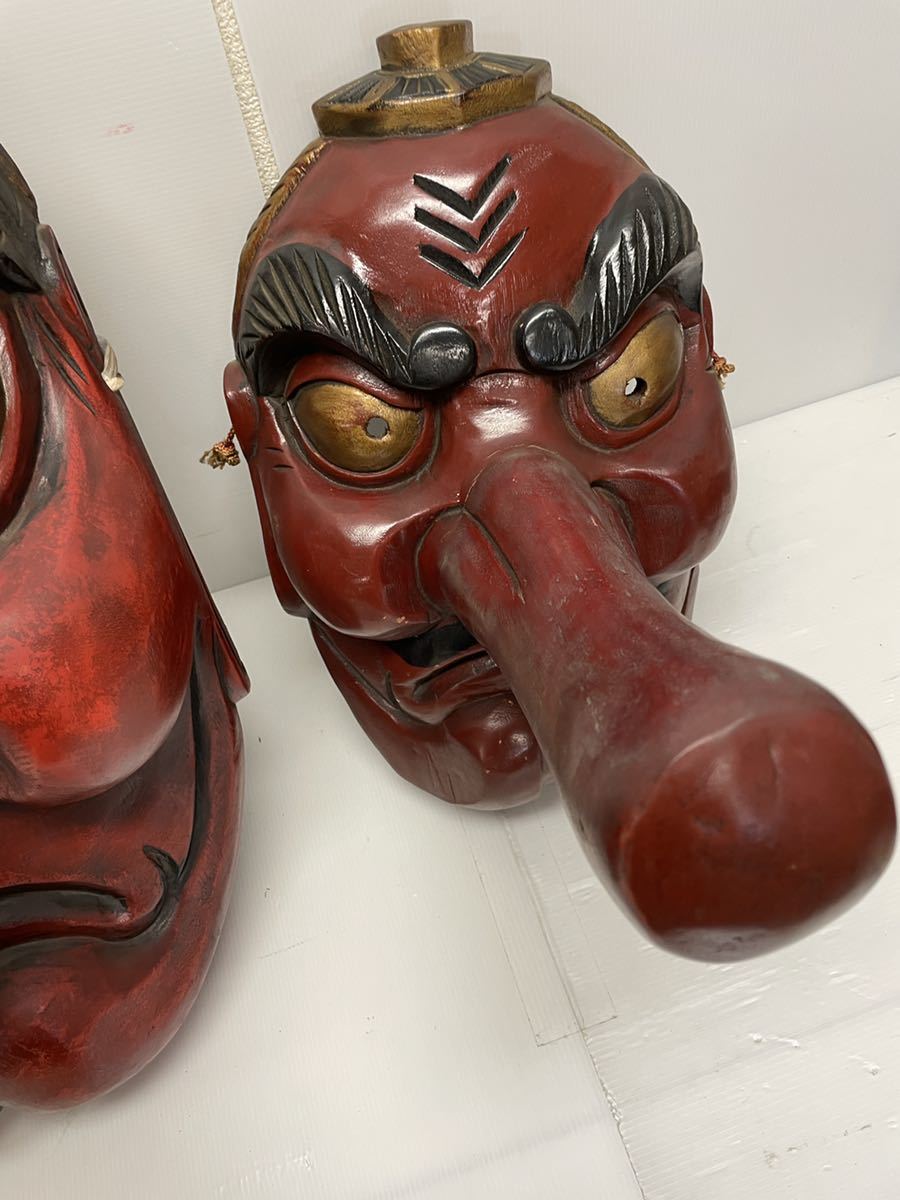 置物 魔除け □旧家蔵出し□細工 天狗の飾り｜お面｜縁起物・