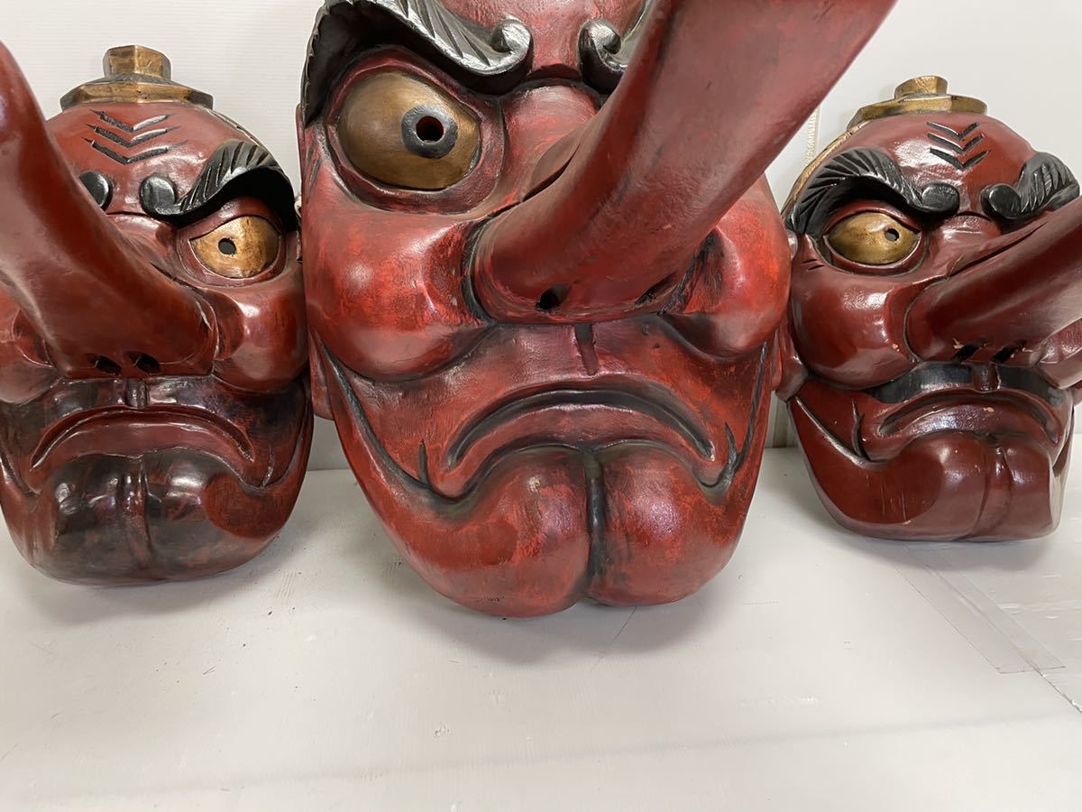 置物 魔除け □旧家蔵出し□細工 天狗の飾り｜お面｜縁起物・魔除け