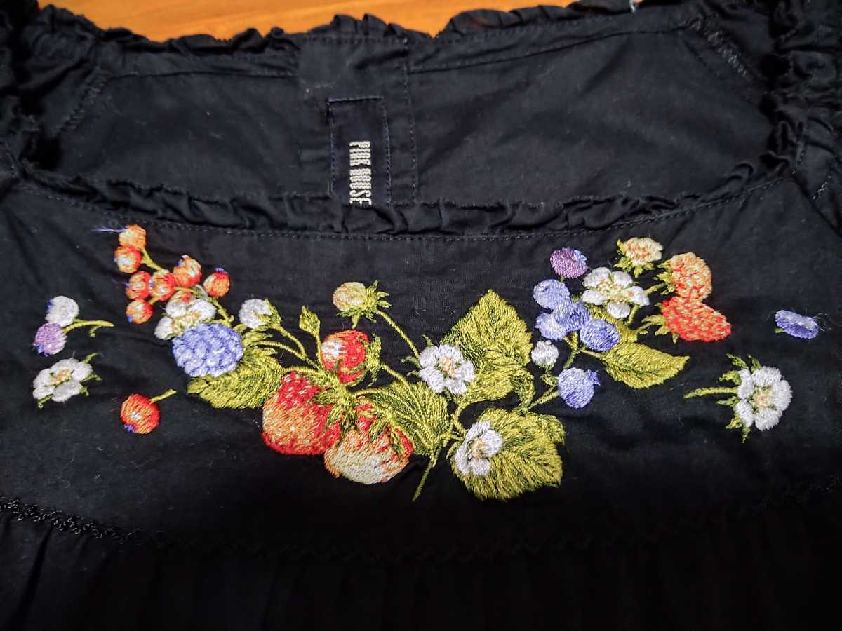 ピンクハウス PINKHOUSE ベリーズ刺繍七分袖ブラウス黒 HOUSE PINK 