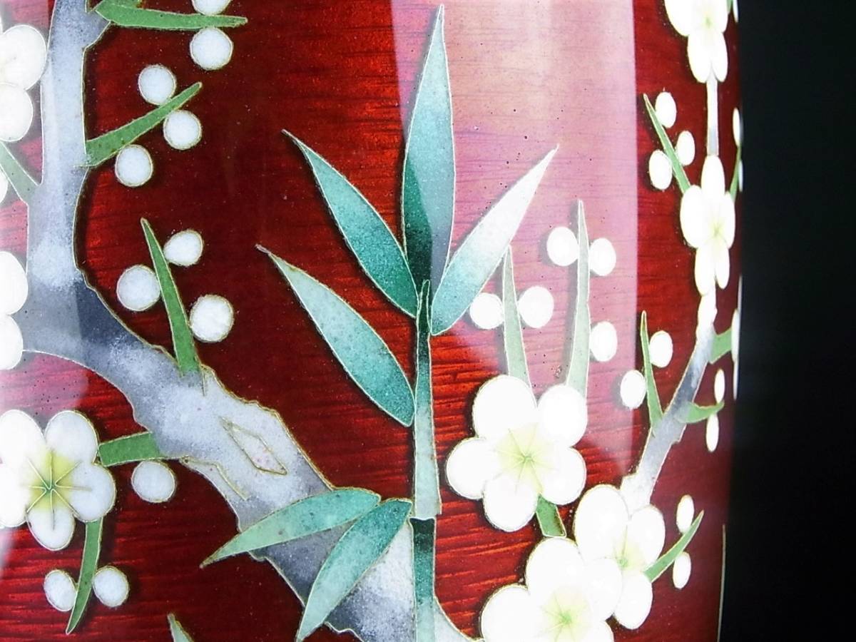 安藤七宝 純銀 白花文 七宝花瓶 小台付 安藤七宝 純銀 白花文 七宝