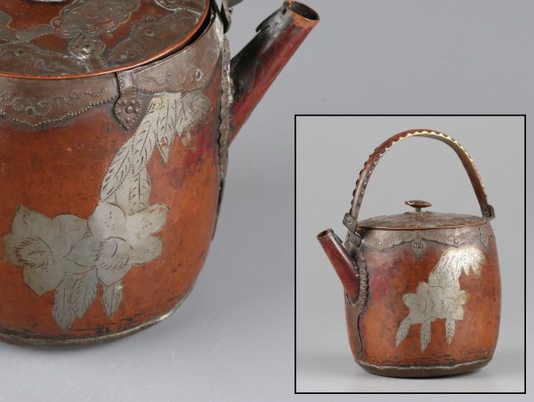 煎茶道具 銅虫 古銅造 湯沸し 銀象嵌 時代物 極上品 初だし品 4535