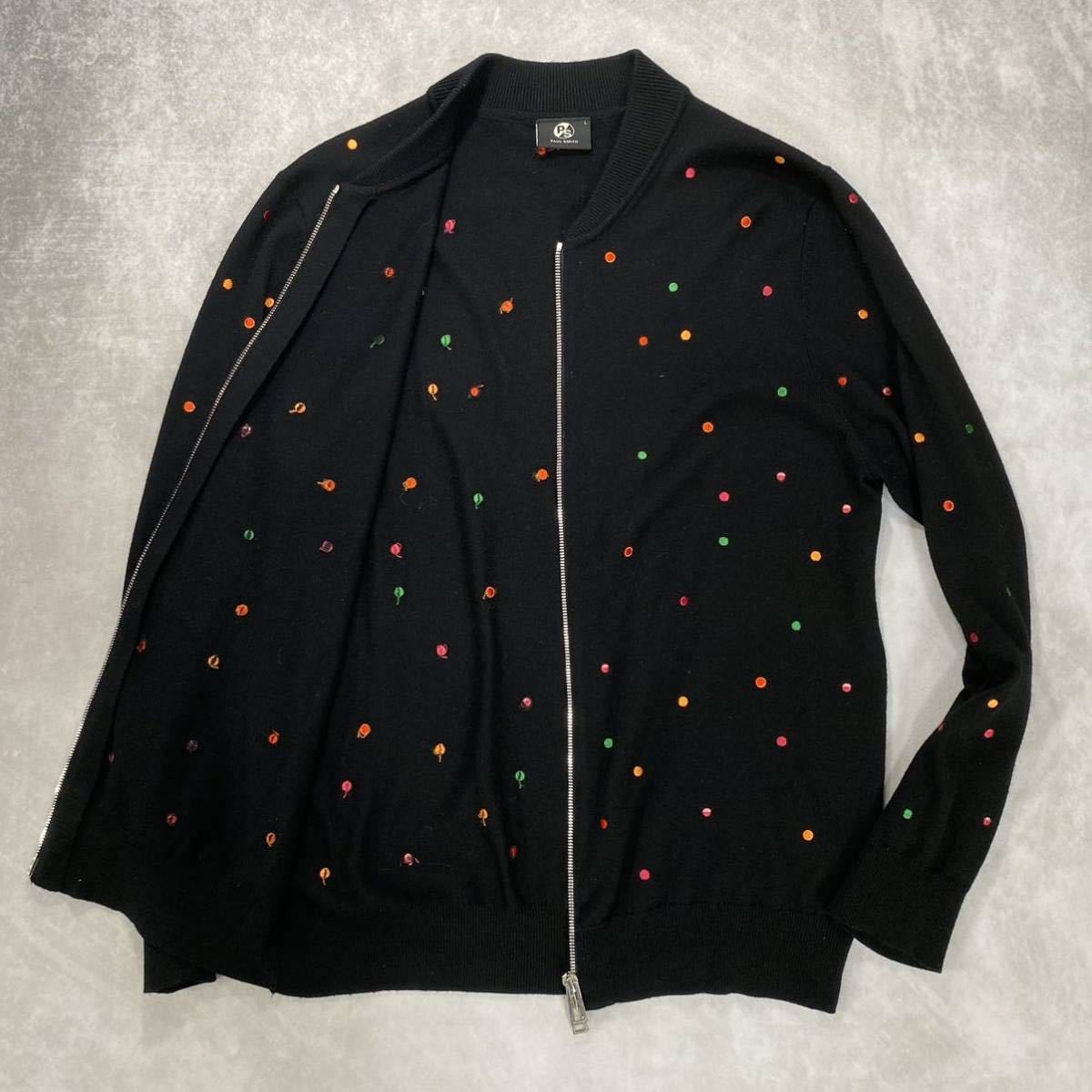未使用級 PS Paul Smith ウールニットジャケット　XL ブラック 毛 ポールスミス/Paul Smith】薄手ウールニット ジャケット 起毛素材