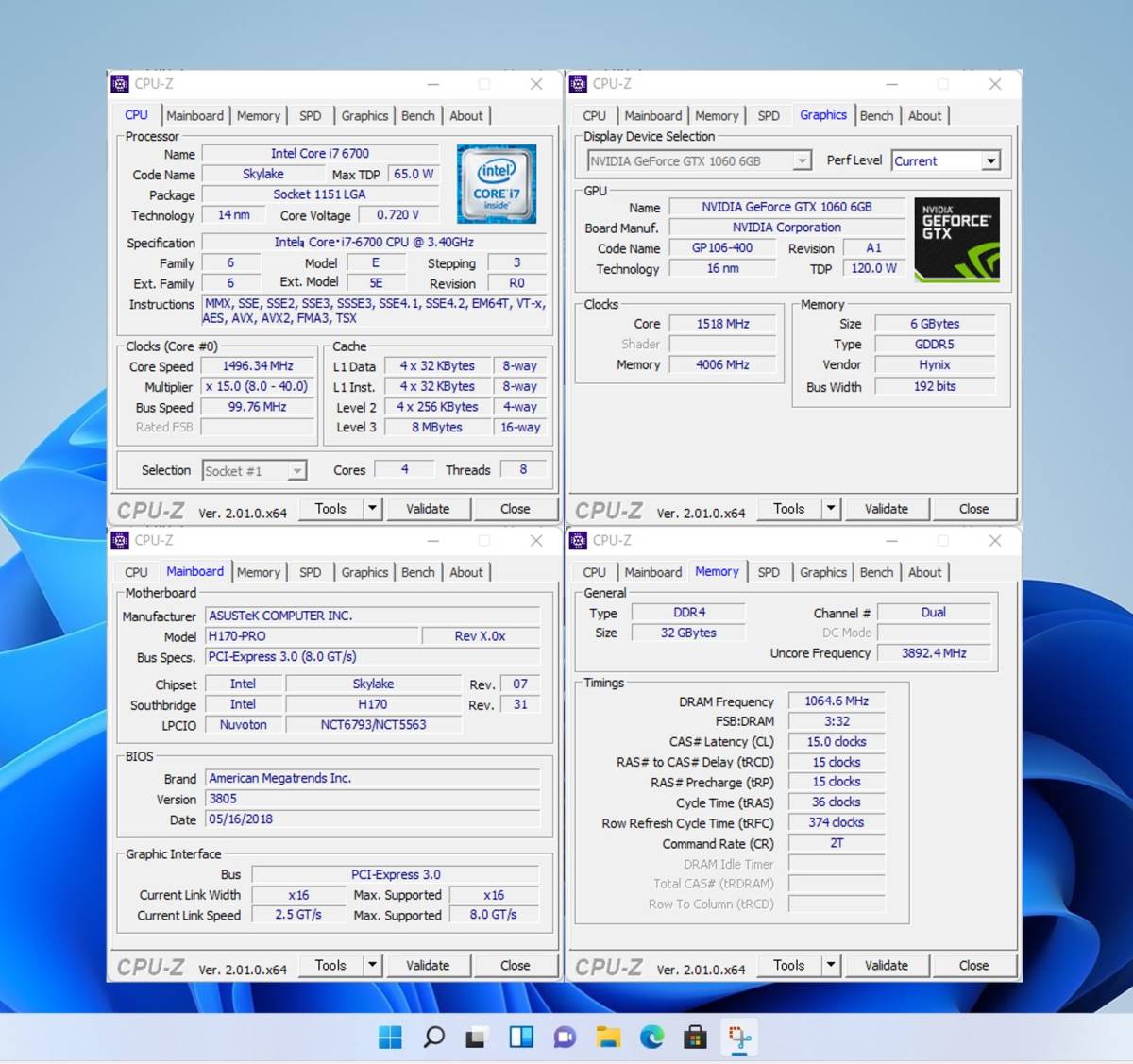 高性能PC i7 6700/32G/SSD+HDD/GTX1060 6G/Wi-Fi/MS-OFFICE/#0FA 