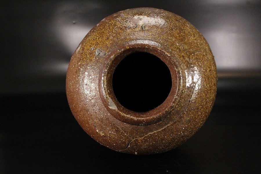金閣】古信楽 壷 六古窯 自然釉 種壷 高34cm 旧家蔵出(FA774)