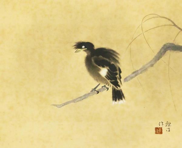 真作】掛軸 初冬 優雅な花鳥画で季節を彩る 繊細な筆致 共箱入 T179 真