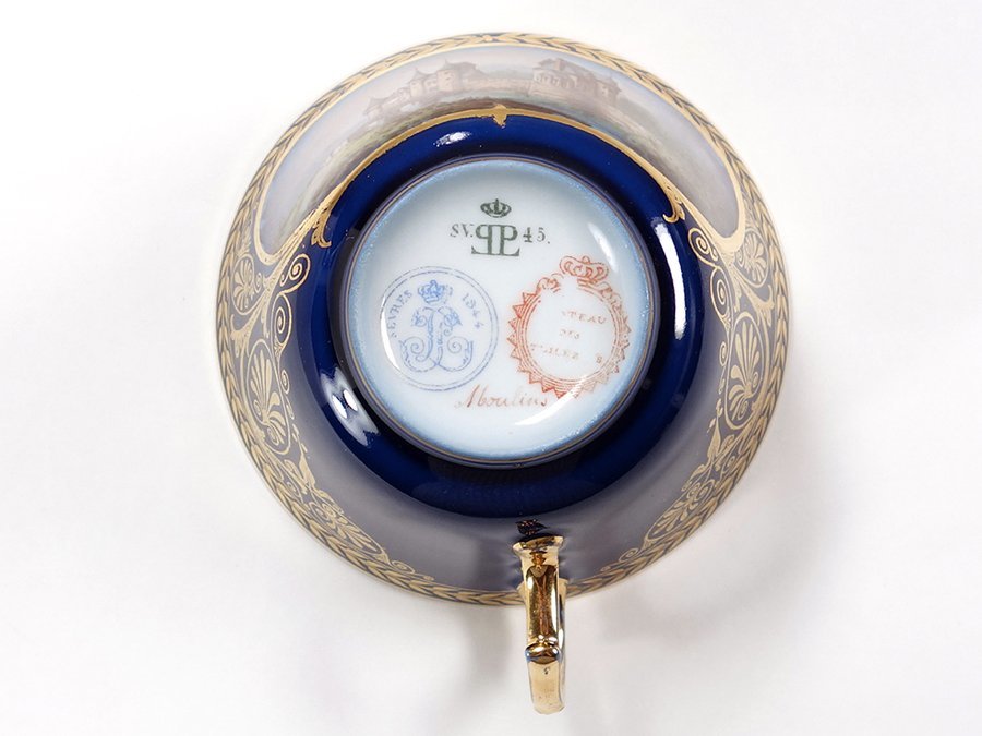 ∇花∇19世紀【オールドセーブル】 1845年ファットブルー色絵金彩城塞