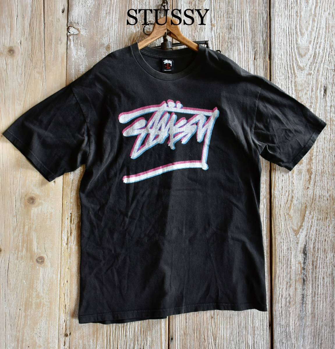 希少 STUSSY ステューシー 半袖 Tシャツ ブラック サイン プリント 