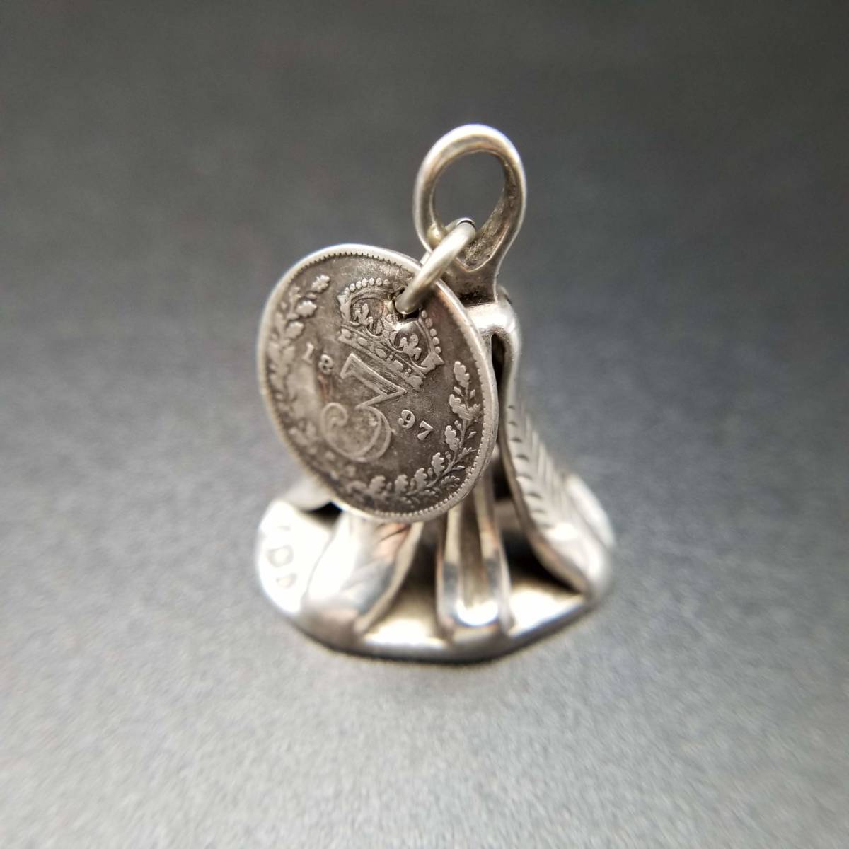 1793年 英国 アンティーク ジョージ LONDON ホールマーク シルバー ワックスシール ペンダント 彫金 チャーム 銀 フォブ CRISPIN FULLER_7