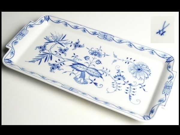 n304 Meissen マイセン ブルーオニオン ① プレート トレー 長皿29.2cm