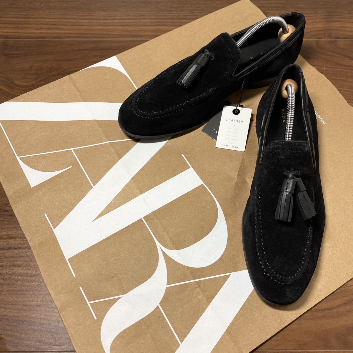 新品 ZARA 本革 タッセル付きレザーローファー 26.5cm 41 メンズ ザラ 