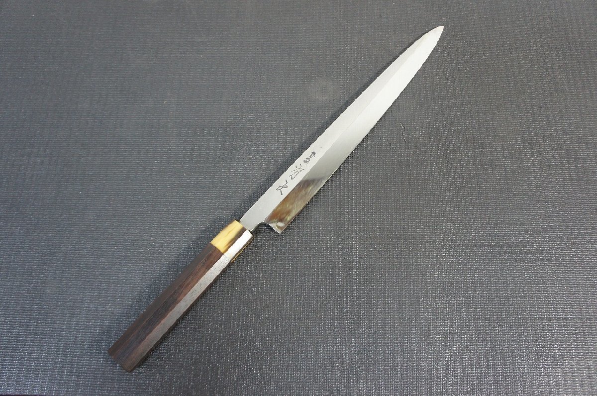 MF][Sh354080] 有次 純日本鋼 柳刃包丁 本焼き 水牛八角柄 全長約 