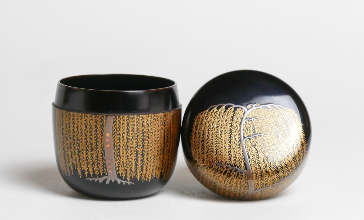 幸 厳選茶道具展】『和田瑾斎』造 絲柳 蒔絵 中棗 共箱◇当店保証