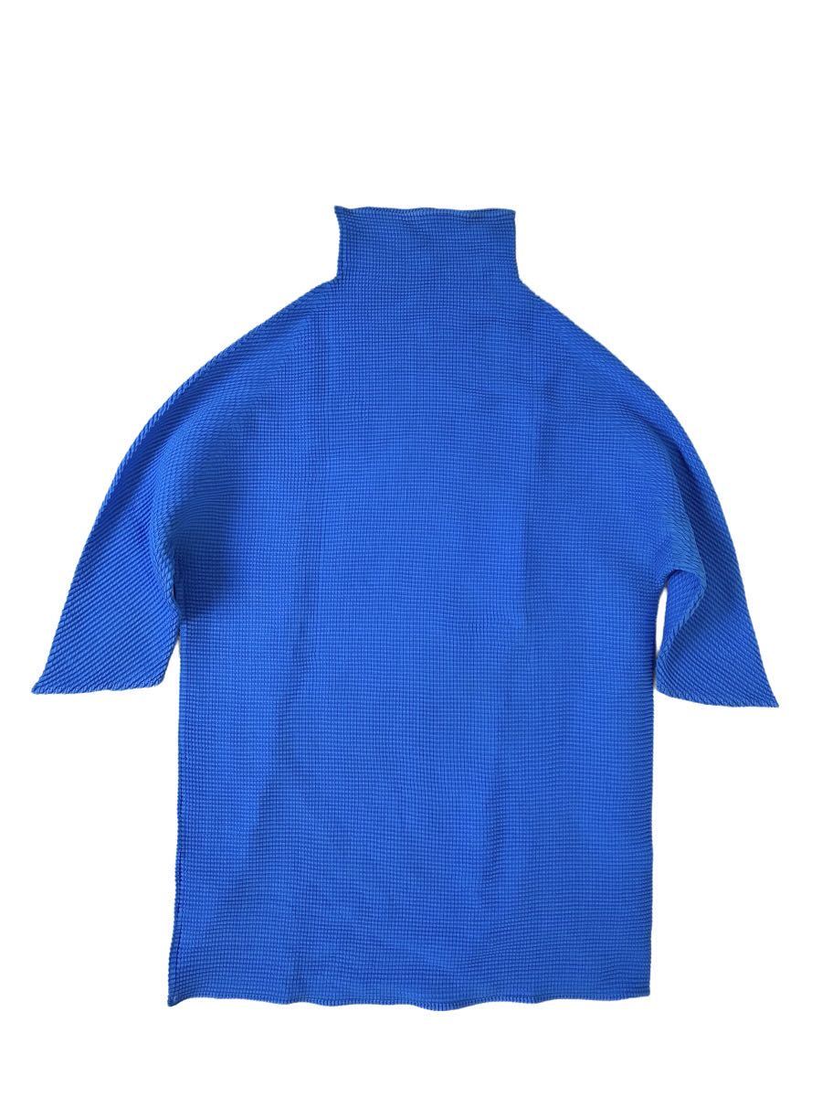 (D) ISSEY MIYAKE イッセイミヤケ ワッフルプリーツ モックネック カットソー 3 ブルー ハイネック