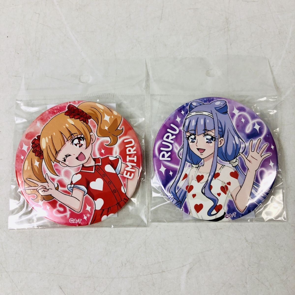新品未開封 HUGっと! プリキュア 缶バッジ えみる ルールー 2種セット 