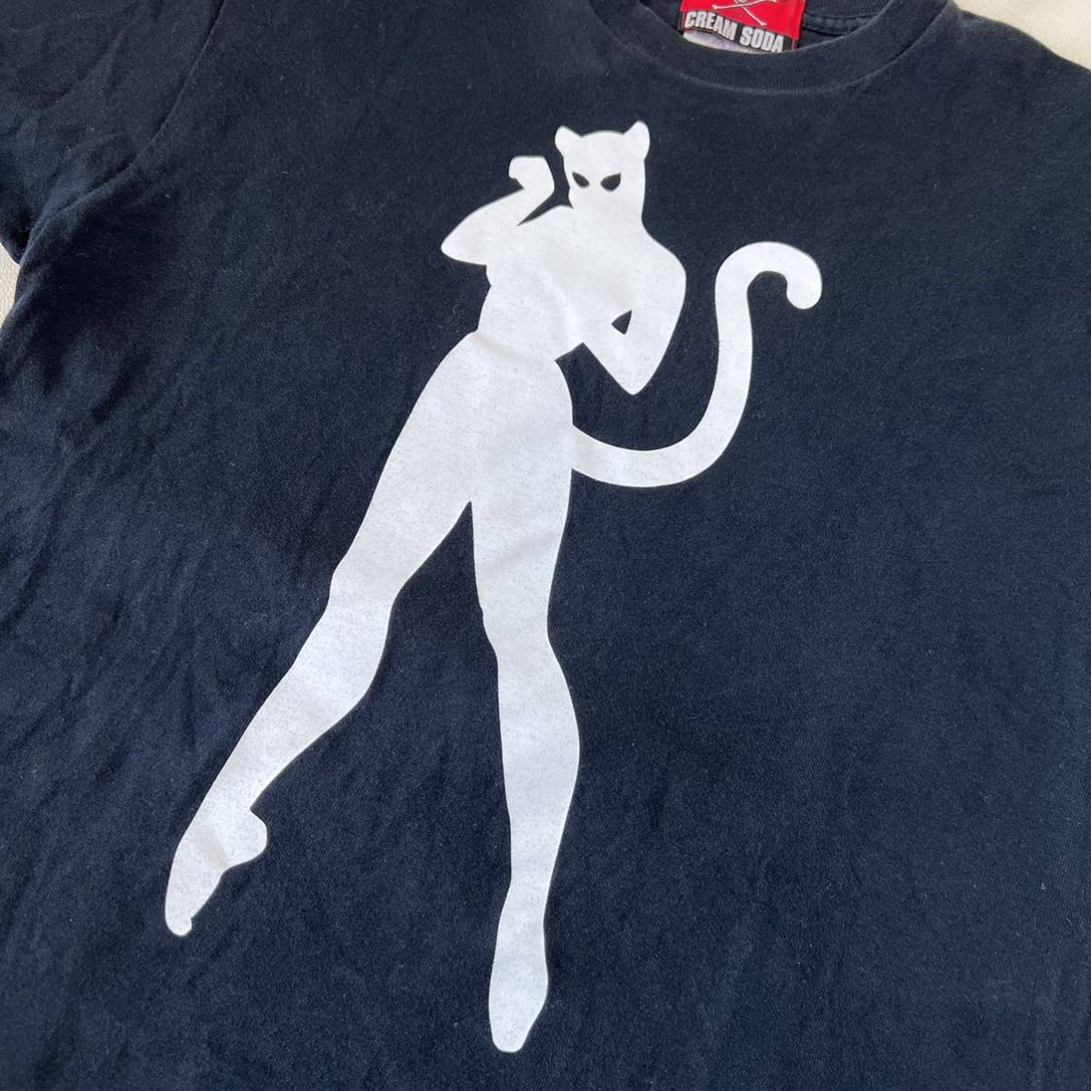 ミラクルウーマン クリームソーダ 立ち猫 シャツ クリームソーダ Tシャツ メンズ S BLACK CATS ミラクルウーマン 立ち猫
