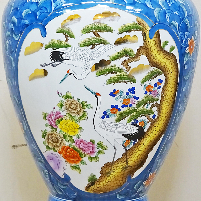 有田焼 古許窯　菊水作 花瓶 壺 花入 壷 飾壷 フラワーベース 有田焼 古許窯 菊水作 鶴松図 特大 飾り壷 高さ116cm 飾壺 花器 花瓶