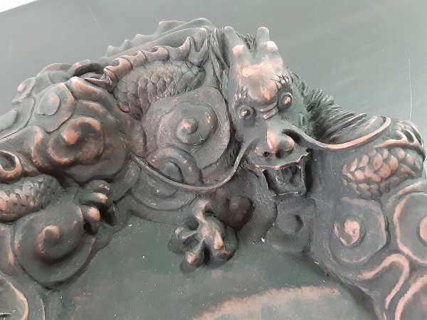 IJULFO3 書道具 中国 硯 銘あり 龍 硯 龍彫刻 すずり 雲龍彫大硯