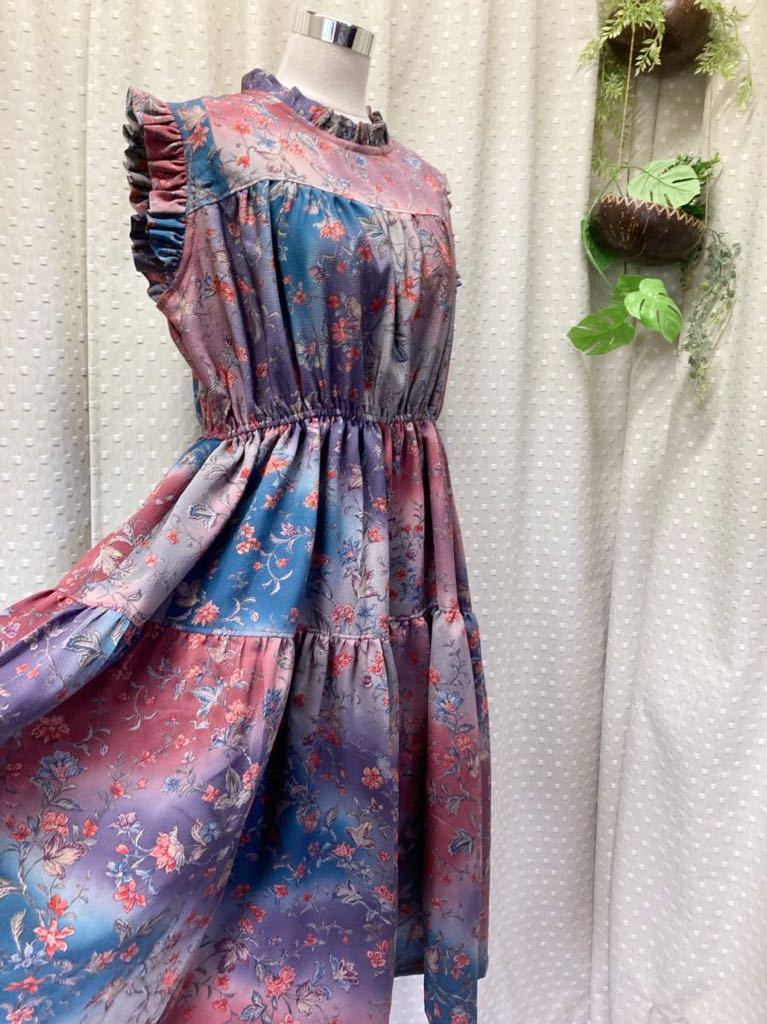 格安，SALE 着物リメイク 盛夏2段ティアードフリルワンピ ファジーカラー ハンドメイド ハミ肉カバー ゆるラクお洒落着(ワンピース)｜売買されたオークション情報、yahooの商品情報をアーカイブ公開 - ワンピース