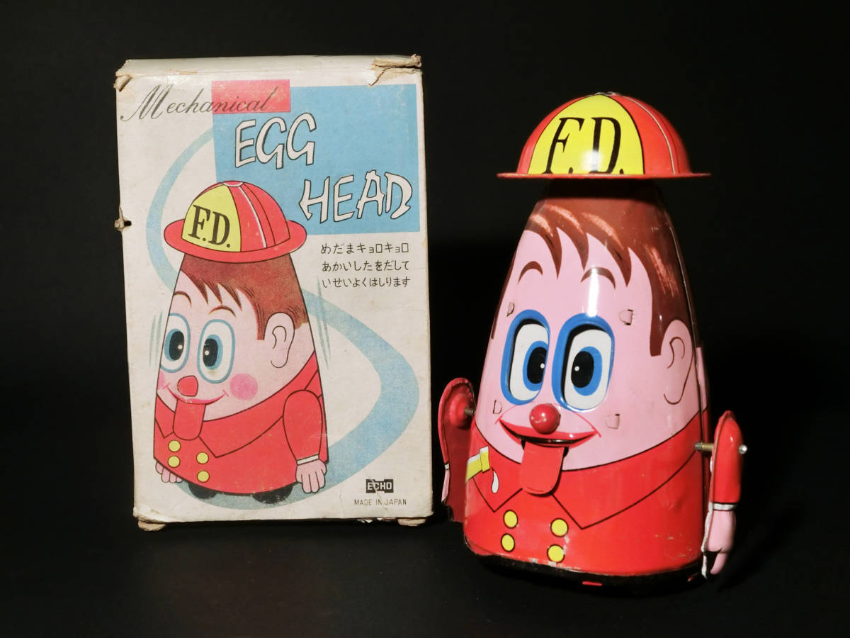 昭和レトロ ECHO製消防士ブリキ玩具『Mechanical EGG HEAD』箱付