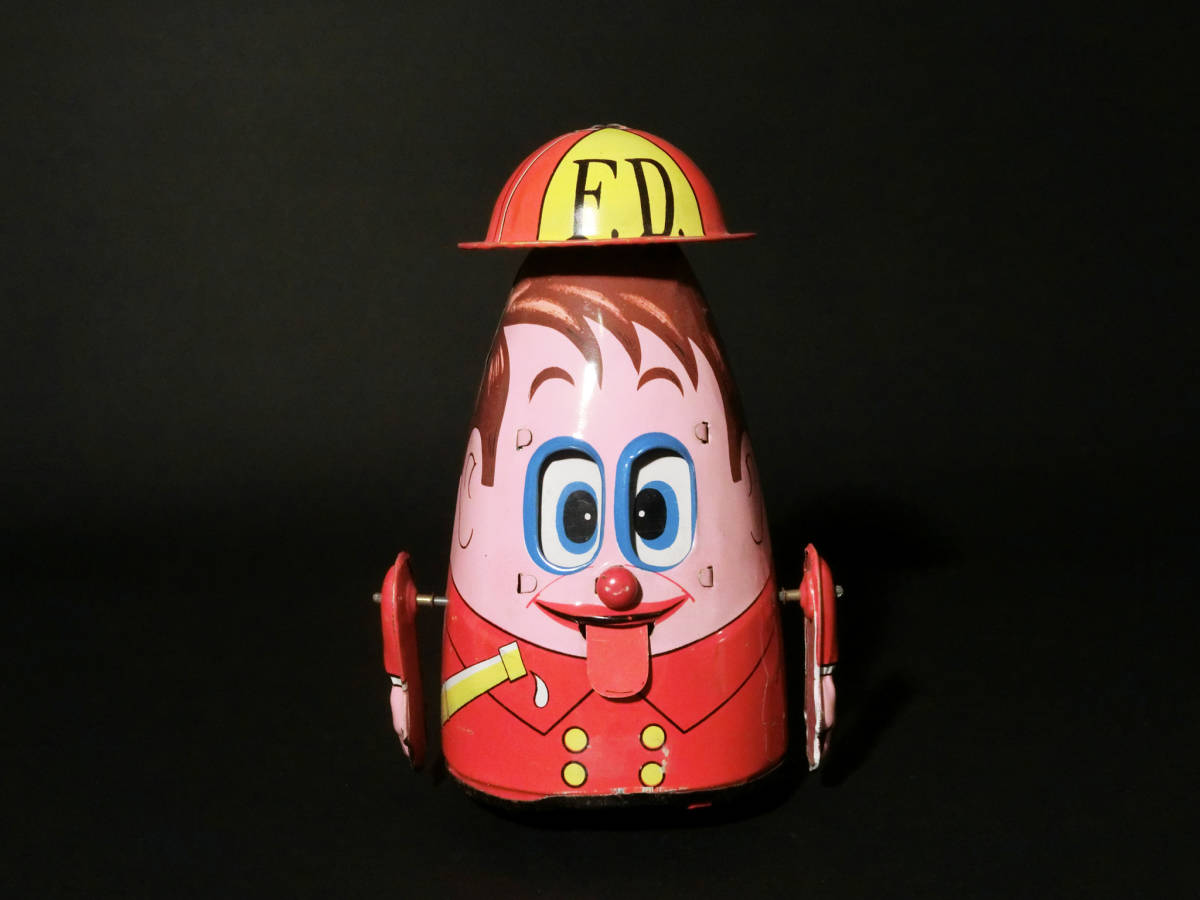 昭和レトロ ECHO製消防士ブリキ玩具『Mechanical EGG HEAD』箱付