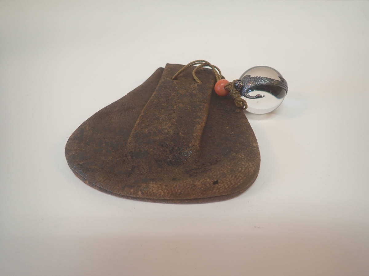 江戸期 純銀鶴紋 本水晶玉 3.4cm むく玉 本物保証 水晶 珊瑚 時代物 