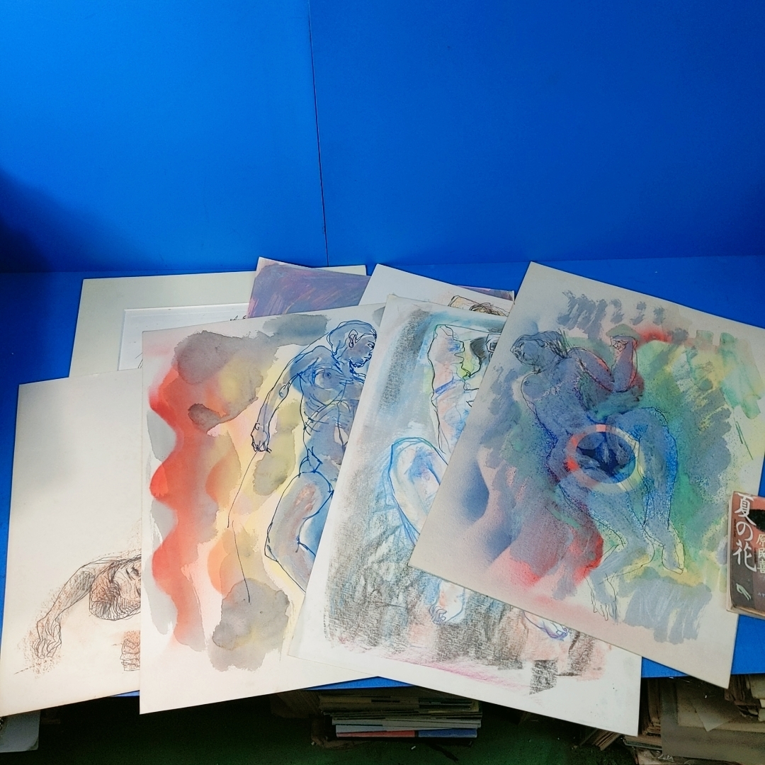 「村松秀太郎7点！水彩画裸婦等6点，サイン入銅版画1点」