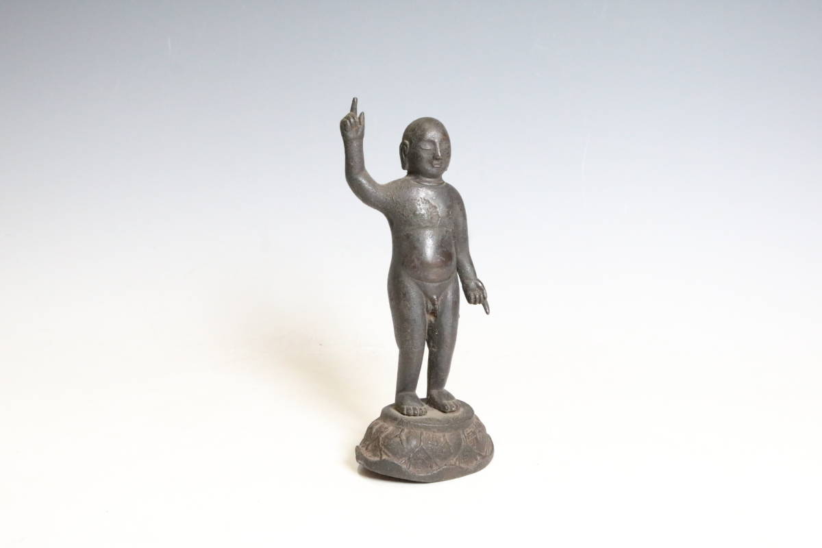 時代物 古銅誕生仏 天陽院 白誉寄進 仏教美術 仏像 誕生仏 塗箱附 