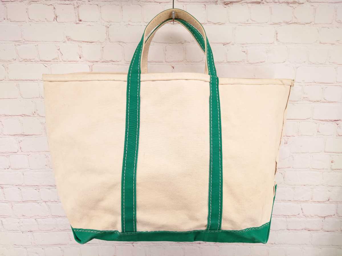 80s L.L.Bean トートバッグ ラージ ナチュラル×グリーン 2色タグ 