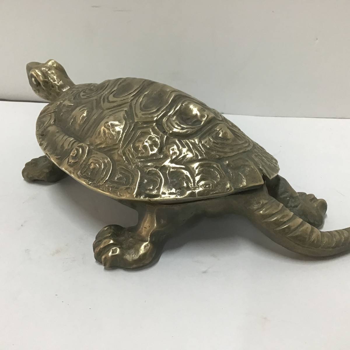 アンティーク 青銅 亀 カメ 骨董品 オブジェ 置物 金運 幸運 昭和 当時物 亀 銅 真鍮 甲羅 万年 長寿 置物 スッポン オブジェ 1500g ブロンズ