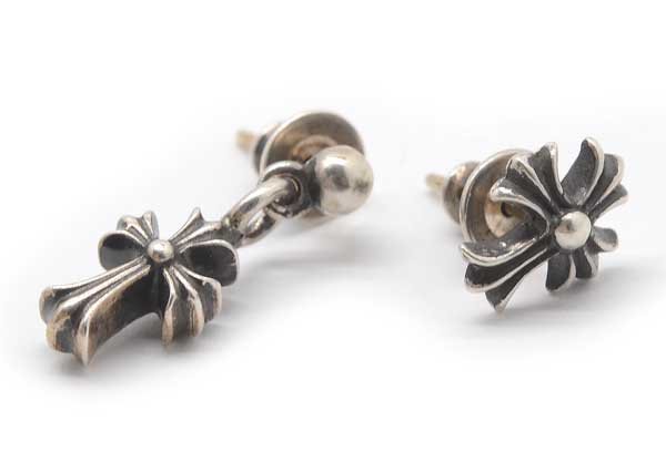 ★CHROME HEARTS クロムハーツ 2358-304-2500-9100 No2 CH クロススタッド / 2358-304-7011-9100 DROP STACK CH CRS ピアス 2個セット★