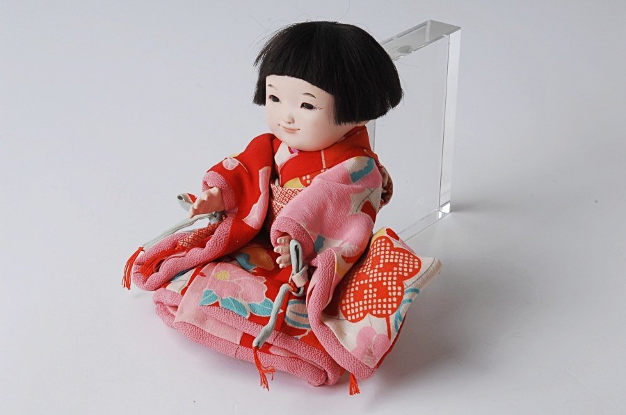 IFF016◇三つ折れ人形 山崎明咲？ 女の子 約20cm 縮緬古典柄着物