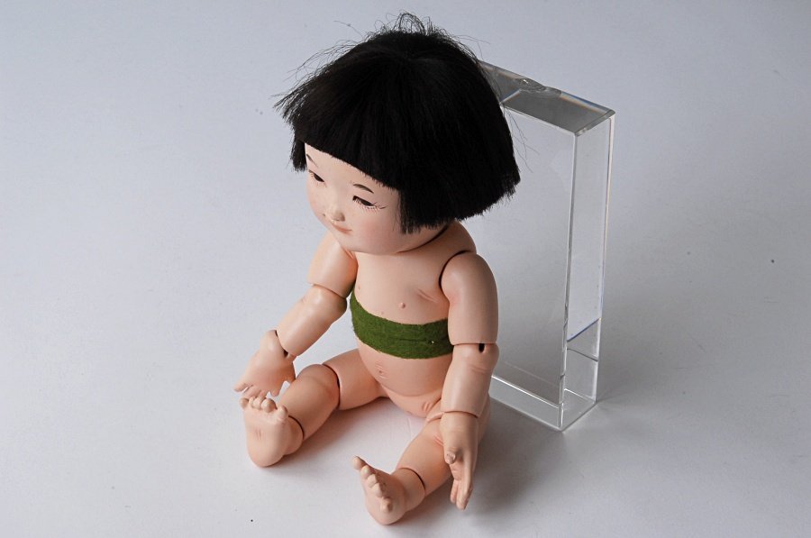 IFF016◇三つ折れ人形 山崎明咲？ 女の子 約20cm 縮緬古典柄着物