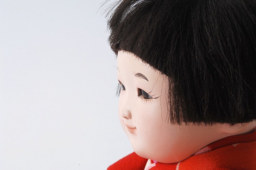 IFF016◇三つ折れ人形 山崎明咲？ 女の子 約20cm 縮緬古典柄着物