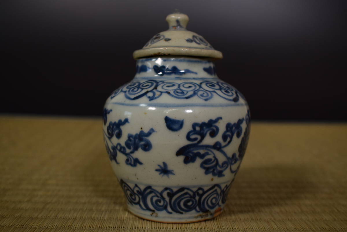 和】古美術収集家買出品 中国古玩 唐物 元染付蓋付壺古染付壺 茶壺