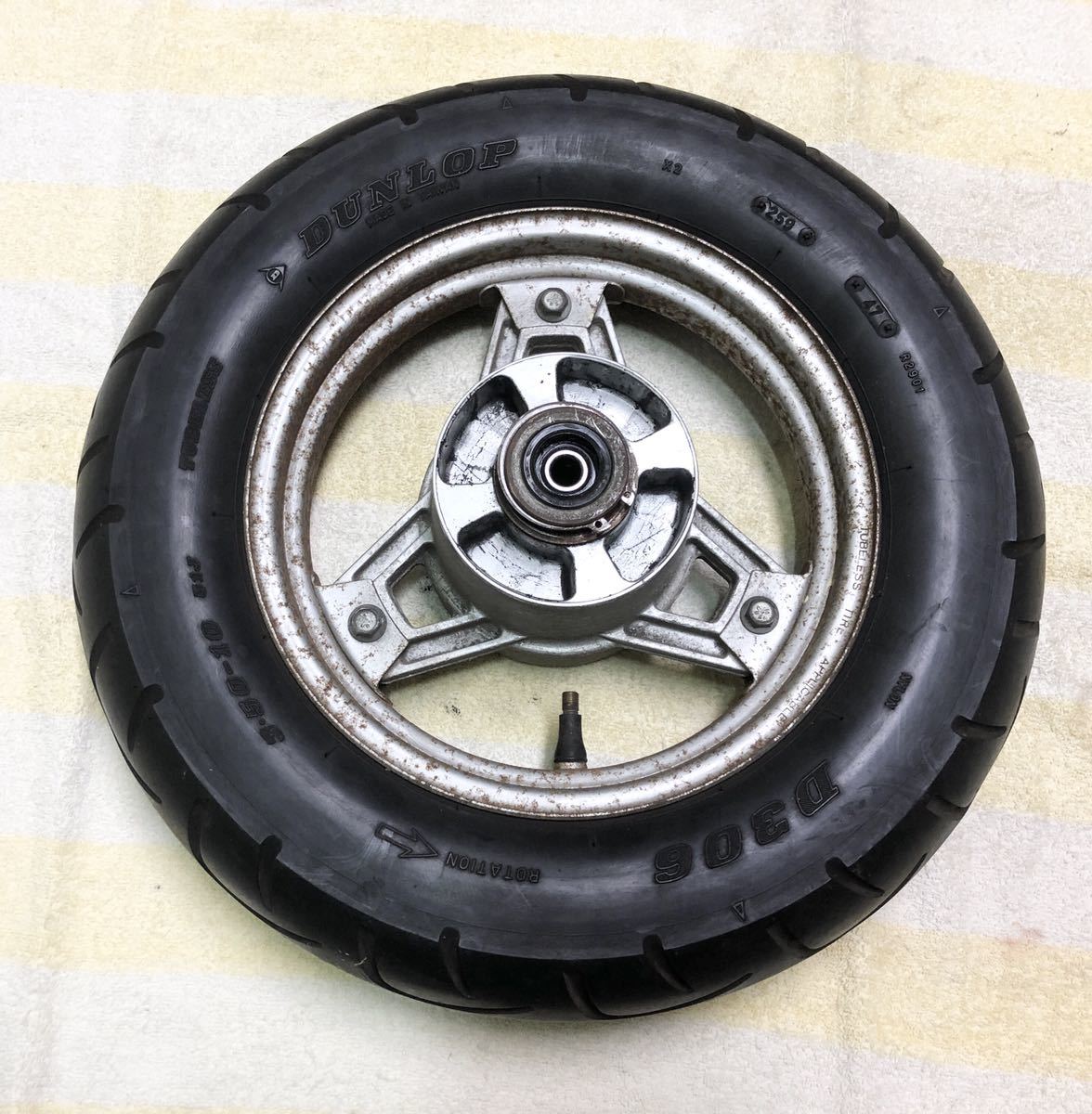 角目シャリー 角シャリ 純正 リア タイヤホイールセット D306 3.50-10  