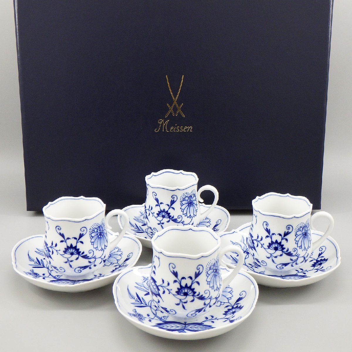 1円～ マイセン ブルーオニオン コーヒーカップ＆ソーサー 計4客 箱付き 美品 食器/陶磁器/Meissen o58oyfu-1496062【O商品】