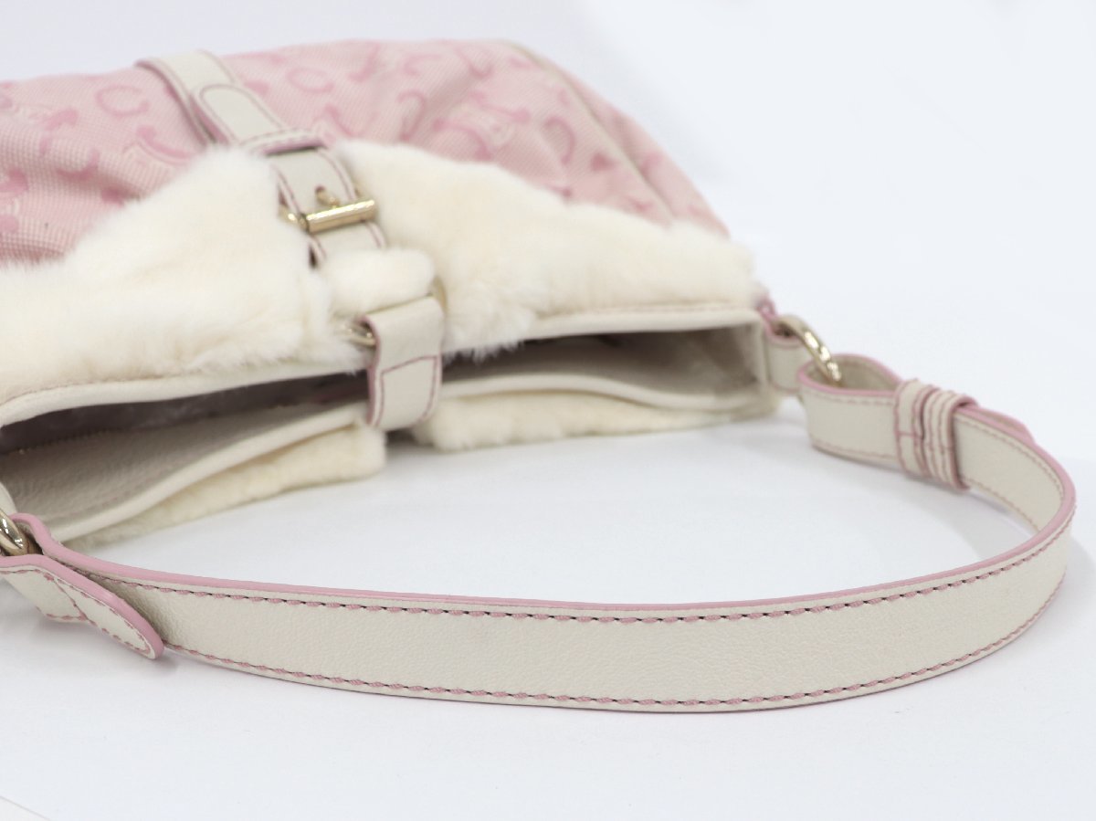 ○セリーヌ CELINE ハンドバッグ ラビットファー キャンバス Cマカダム 