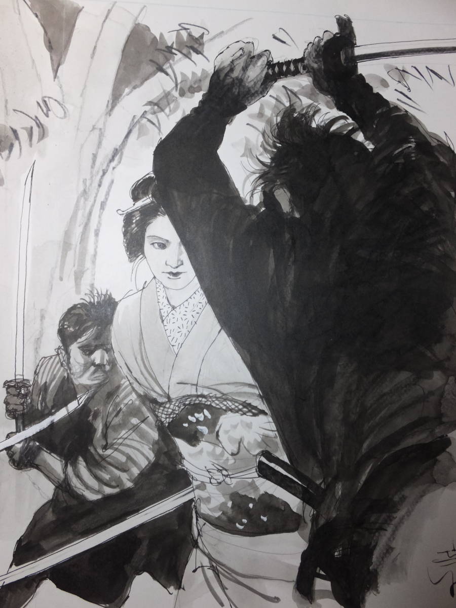 団鬼六SM小説挿絵原画③！着物美人！堂昌一（春日章）肉筆！ 検時代劇