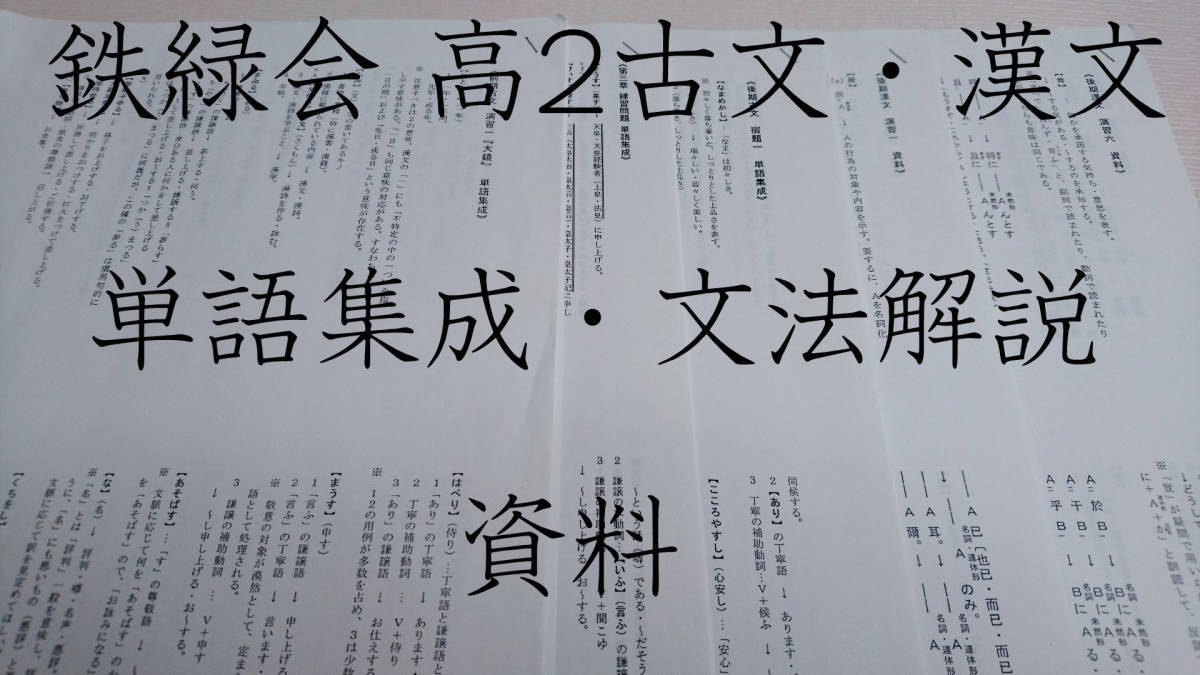 鉄緑会　高2時の古文及び漢文の単語集成と文法解説集　通年分フルセット　駿台　国語 最新作，高品質 鉄緑会 高2古文・漢文 単語集成・文法解説 資料