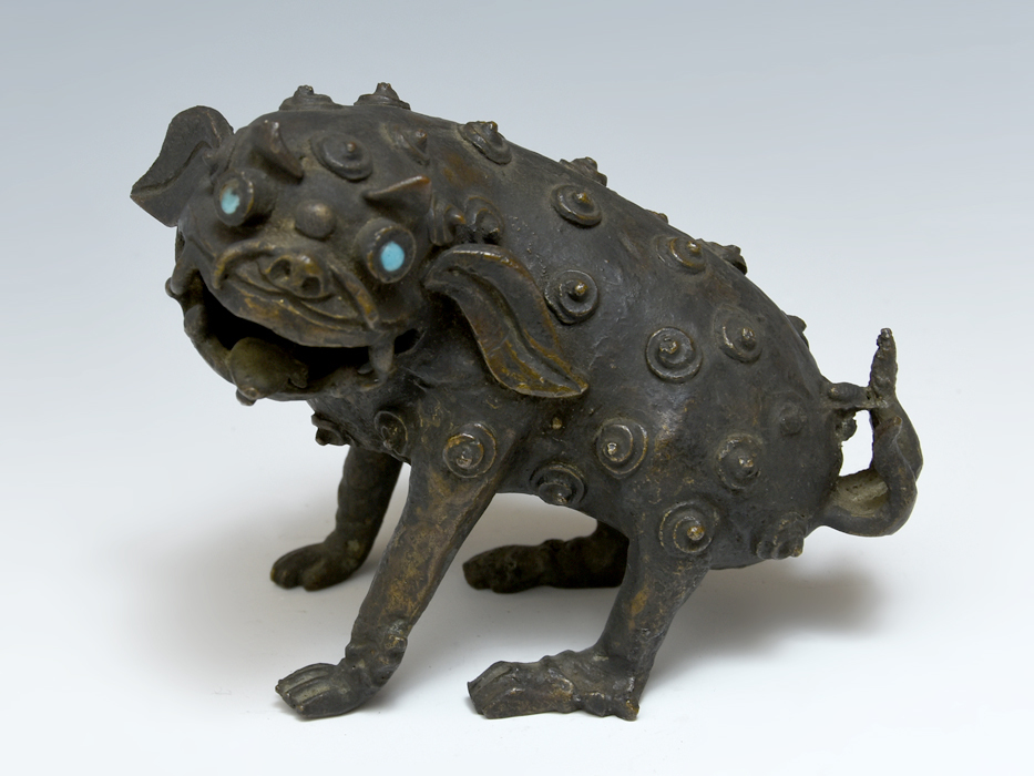 中国美術 古銅 唐物 銅製 獅子置物 霊獣 高さ9.4㎝ 重量347g 金属工芸