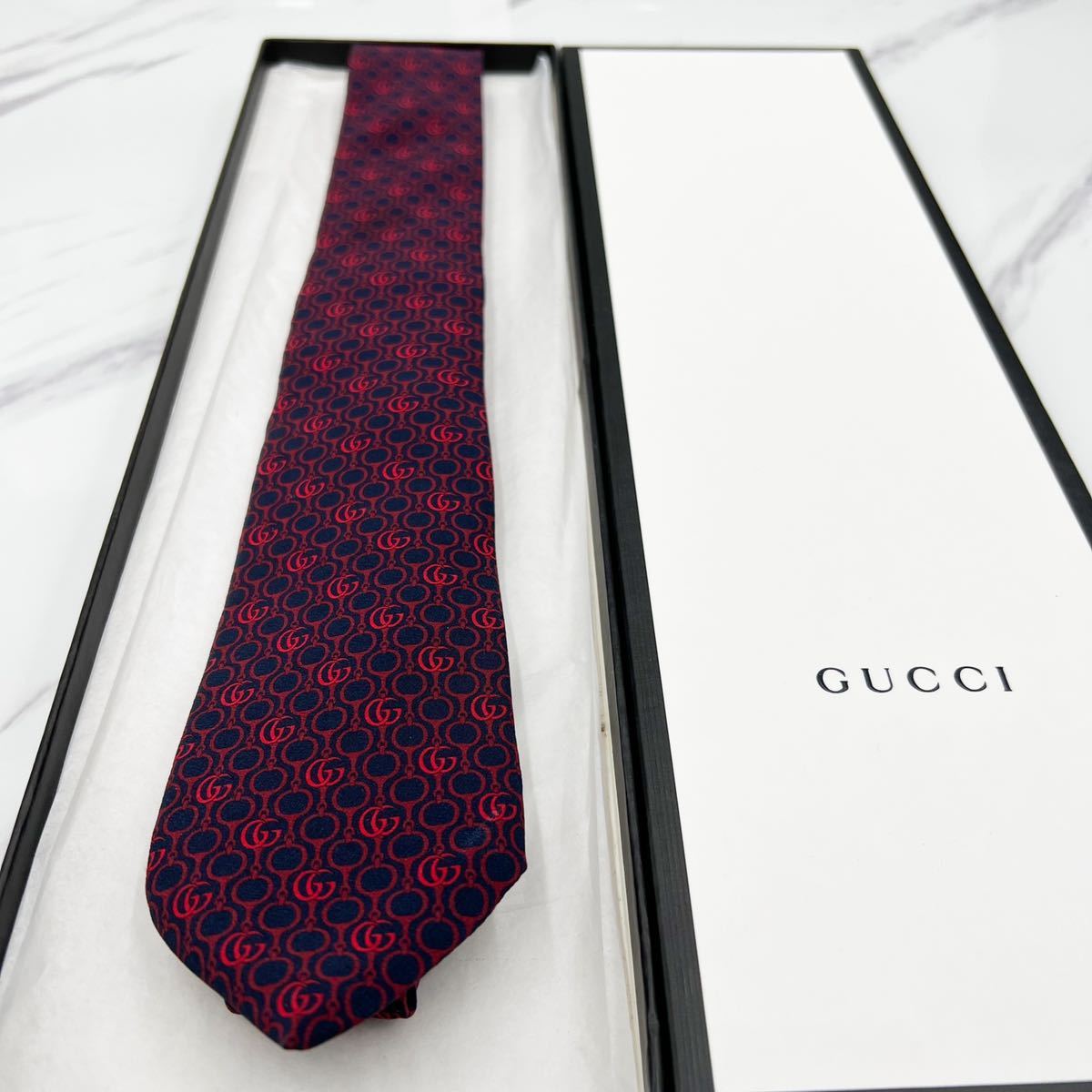 1円 美品 希少 ネクタイ GUCCI グッチ 現行タグ シルク100 GG