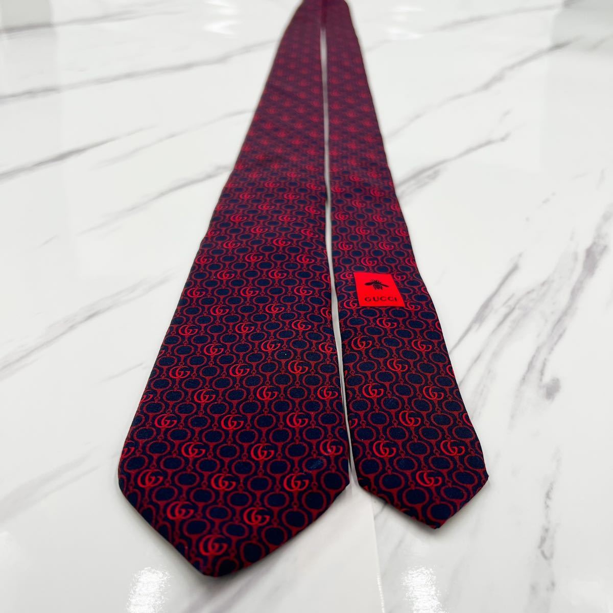 1円 美品 希少 ネクタイ GUCCI グッチ 現行タグ シルク100 GG