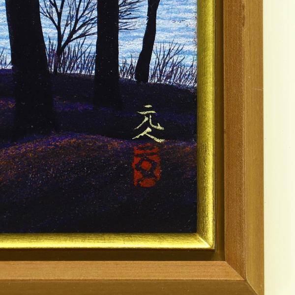 真作WISH杉原元人「榛名湖」日本画 6号 プラチナ箔仕様 金落款