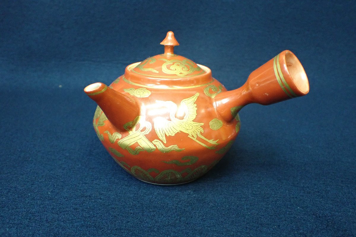 急須 - 九谷焼 平安清昌 宝瓶 Tea ぐい呑み 金彩赤絵 盃 花草図 -九谷赤絵