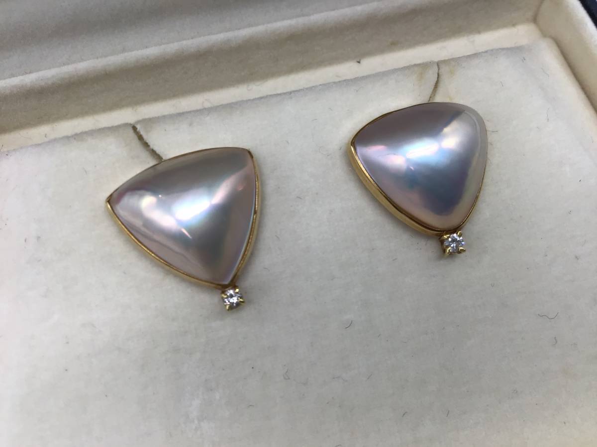 2779 田崎真珠 TASAKI K18 トライアングルマベパールピアス 5.11g 