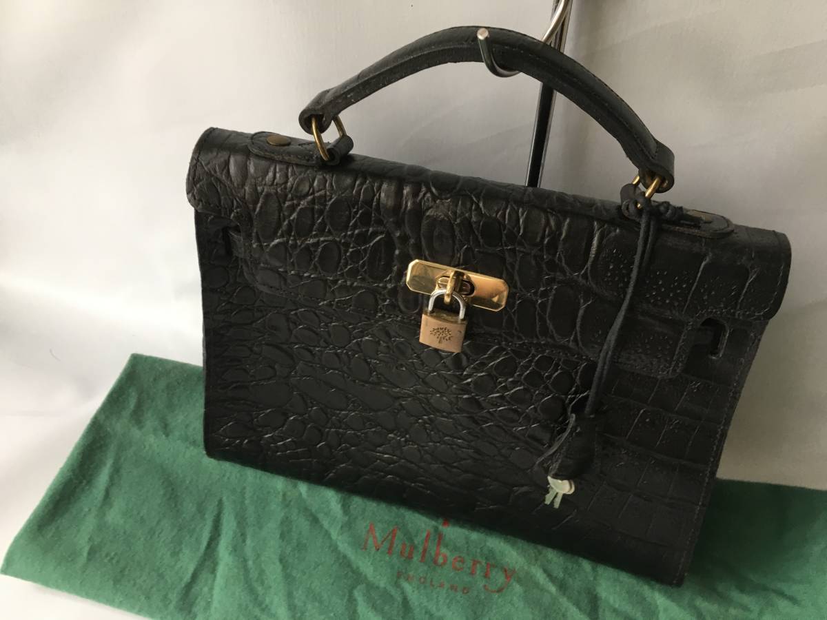 Mulberry クロコ型押し レザー トートバッグ ブラック 本革 A4可