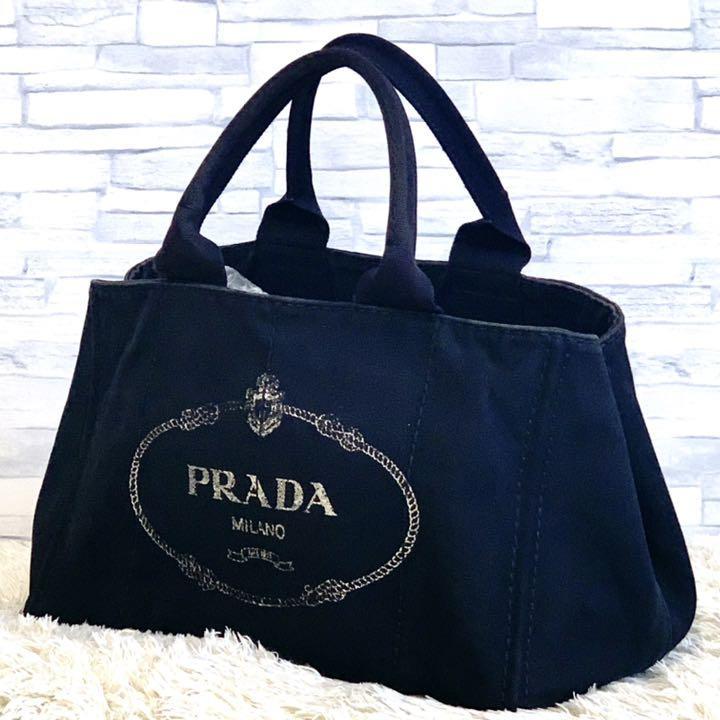 美品 PRADA プラダ カナパ M キャンバス トートバッグ ハンドバッグ 黒 