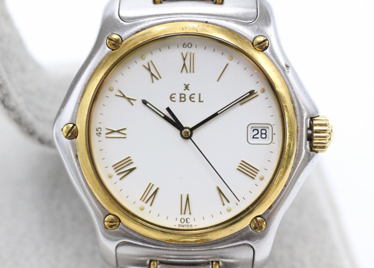 ◎【行董】EBEL エベル 1911 腕時計 クォーツ デイト 白文字盤 18K 18 