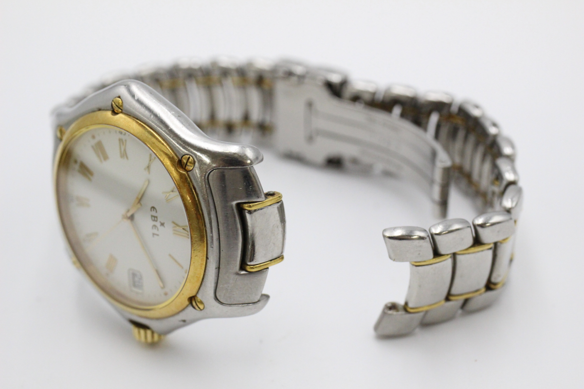 ◎【行董】EBEL エベル 1911 腕時計 クォーツ デイト 白文字盤 18K 18 