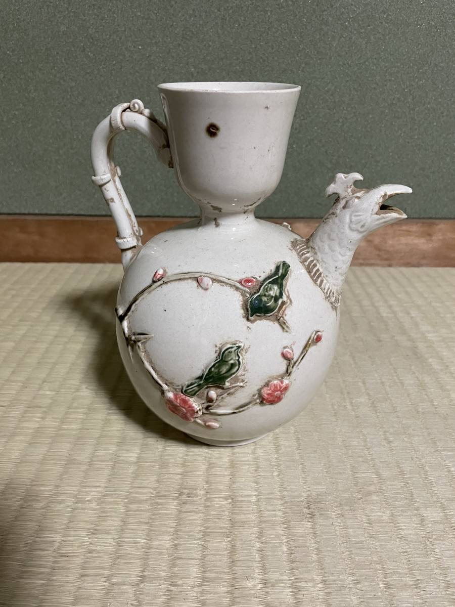 限定入荷 秘蔵品 定窯白磁色絵花鳥文鳥口水柱・宋時代